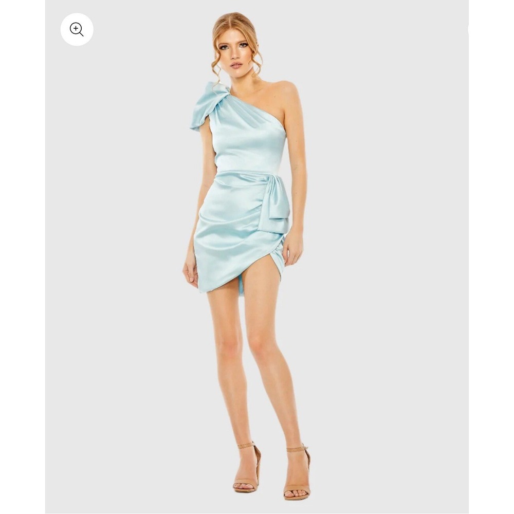 NWT-IEENA for Mac Duggal One Shoulder Puff Sleeve Ruched Mini Dress French Blue
